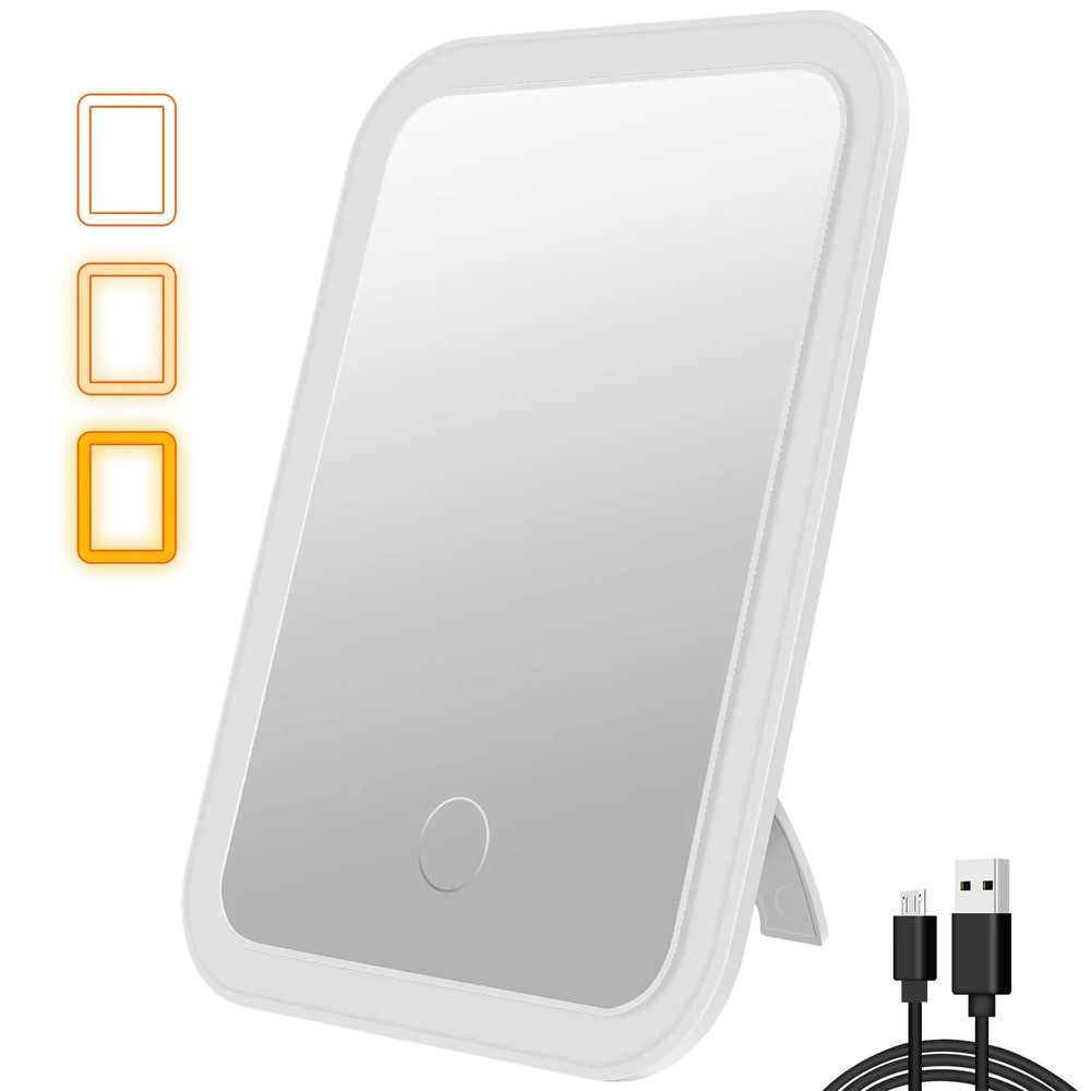 LED Dimmable Makeup Mirror 3 Color Light Modes Adjust Brightness USB Portable Fo