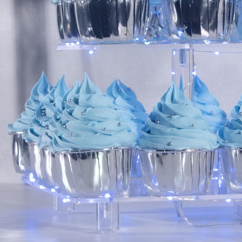 Cupcake Stand, 5-Tier Square Cupcake Holder with LED Light String, Acrylic Cu...