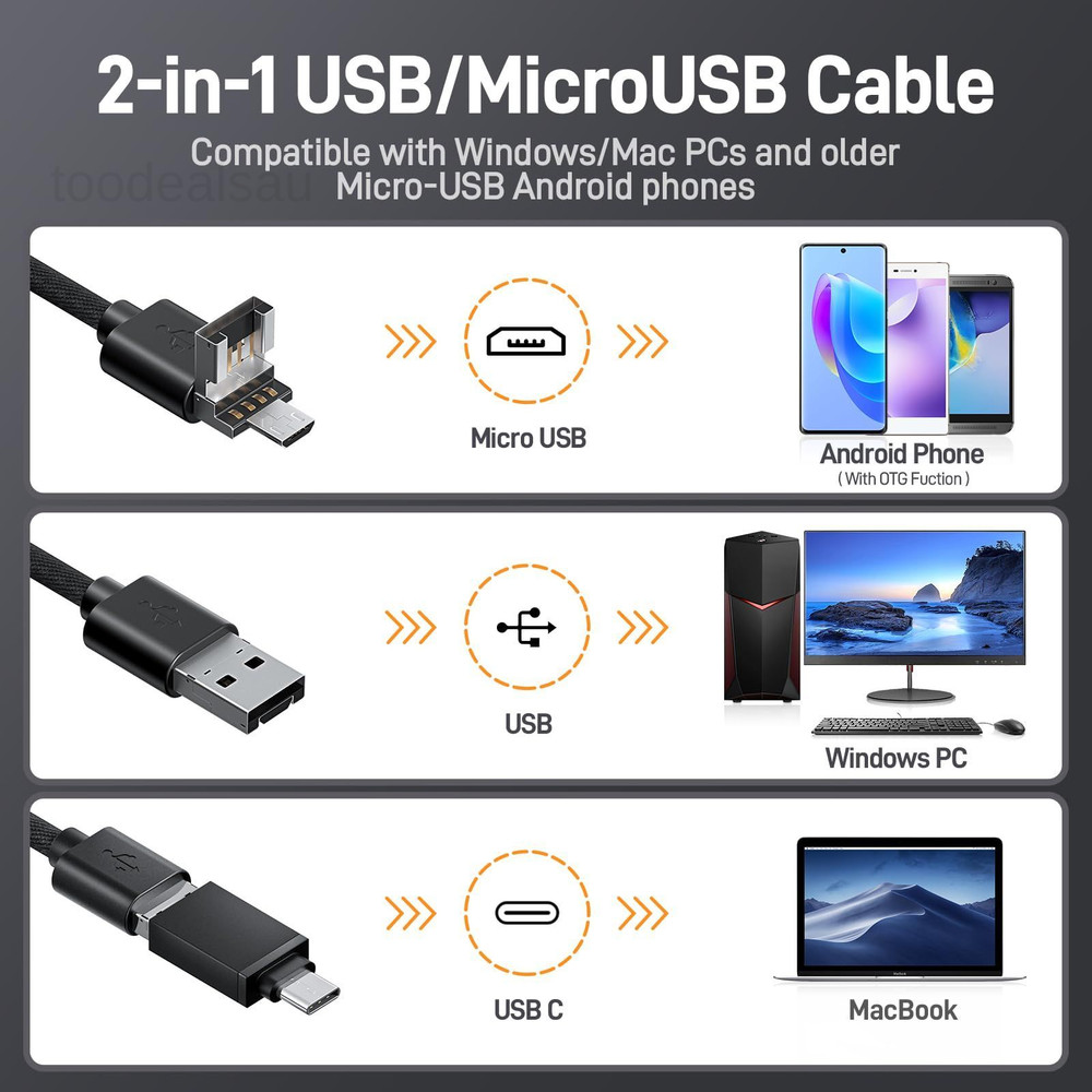 Rifle Borescope for Phone & PC, USB C Bore Scope Camera with black