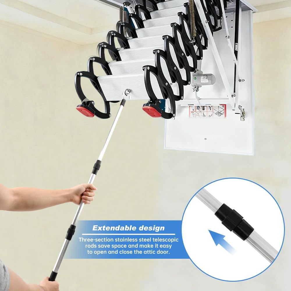 Telescopic Attic Ladder Pull Rod with D-Ring & Rope Access System Kit