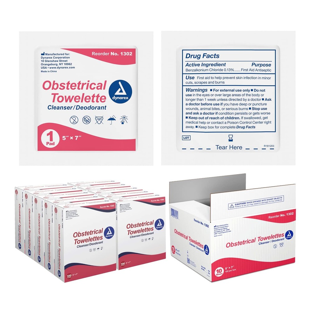 Dynarex Obstetrical Towelettes - 100 Count (Pack of 5)