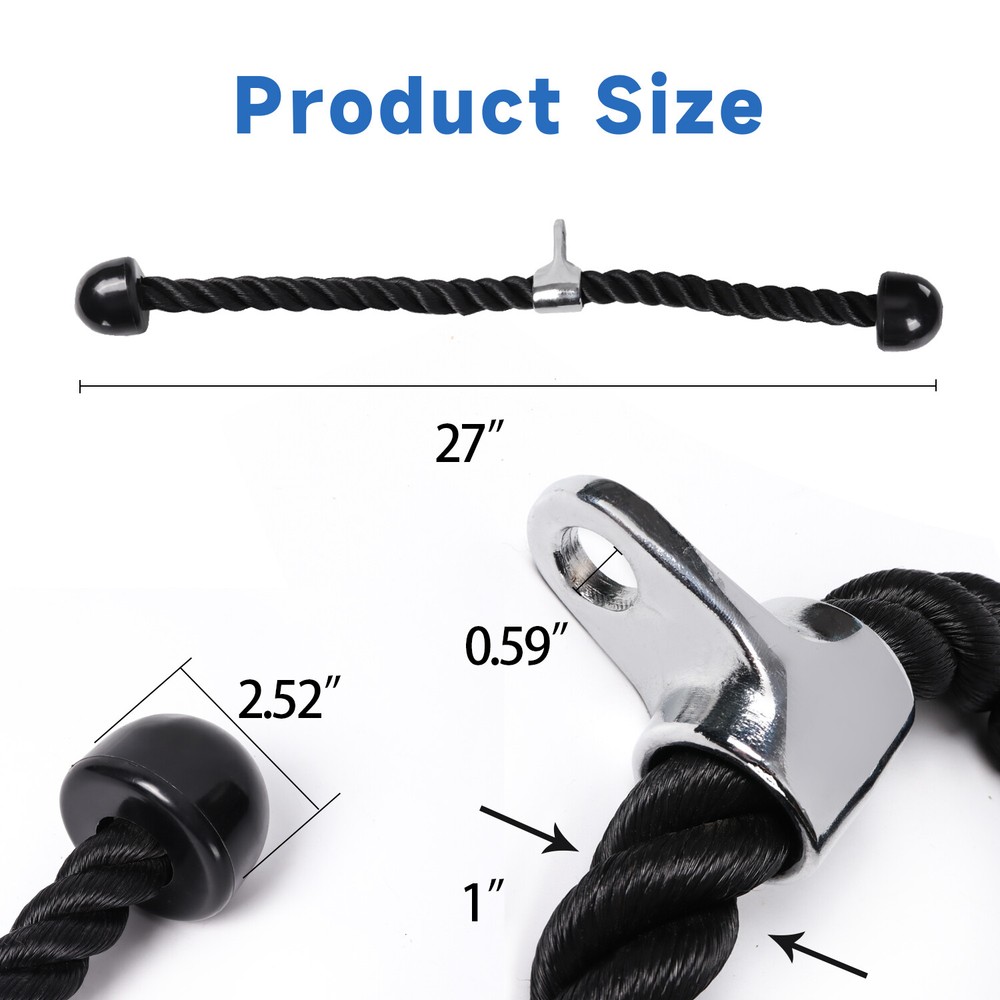 Single or Dual Grip Tricep Rope, Pull Down Cable Machine Attachment