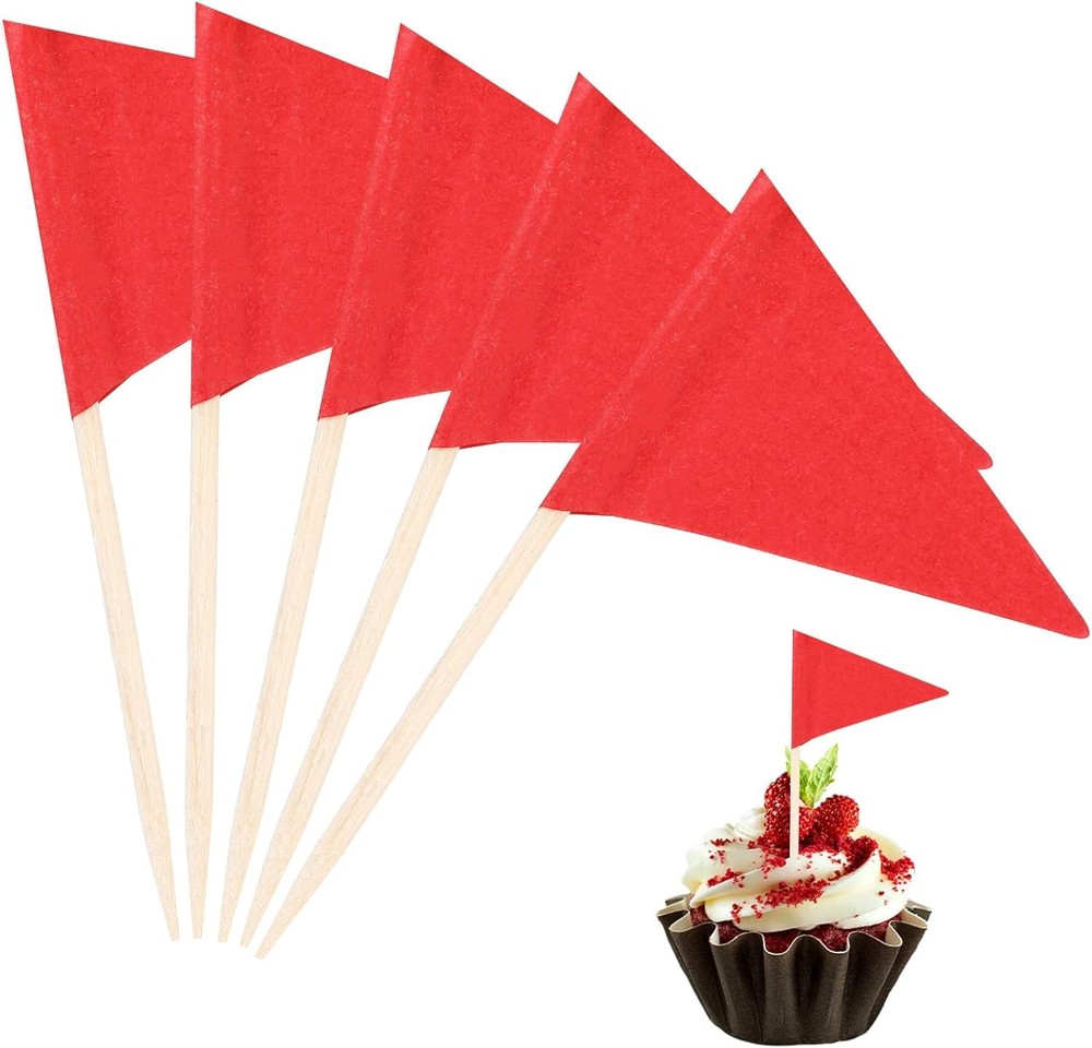 Solid Red Tooti Flags Mini Small Plain Red Triangle Sti Golf Cupcake