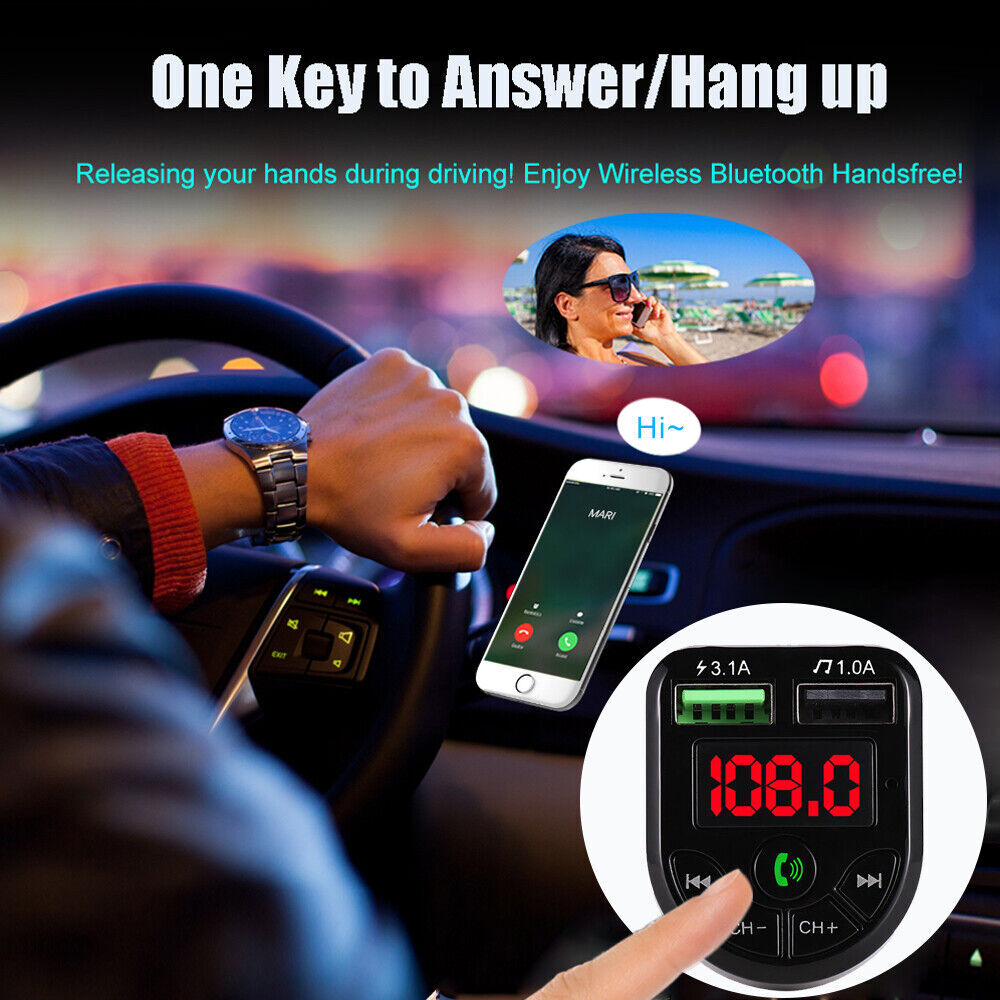 Bluetooth Car FM Transmitter MP3 Player Hands Free Radio Adapter 2 USB Charger