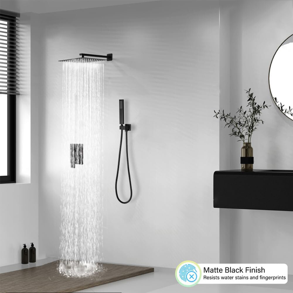 Shower Faucet Set w/Mixer Valve Kit Rainfall Shower Head Combo System Wall Mount