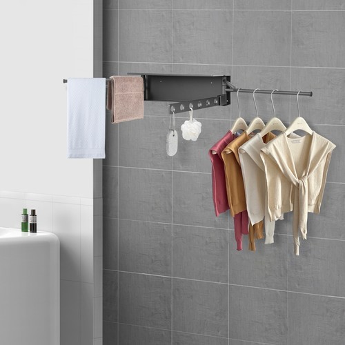Foldable Wall Clothes Dryer Laundry Drying Rack Wall Mounted Clothes Rack Gray