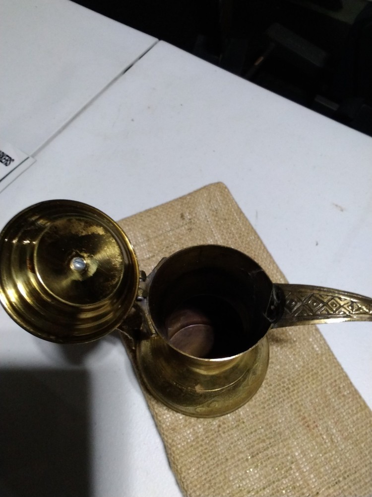 Middle Eastern Brass Dallah Coffee Pot with Decorative Engraving