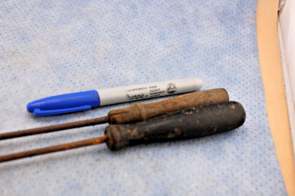 TWO SMALL COPPER TIPPED SOLDERING IRONS