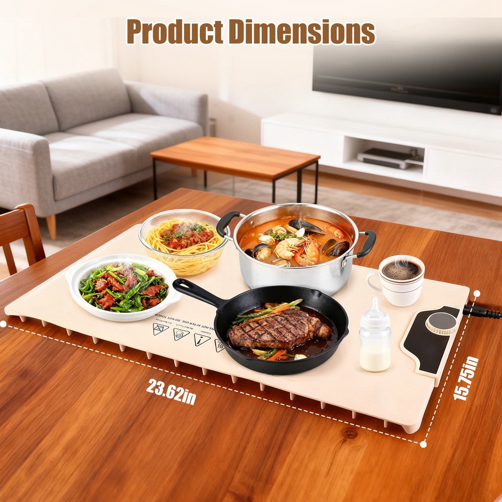 Electric Food Warming Tray Adjustable Temperature Timer Heating Rollable Mat