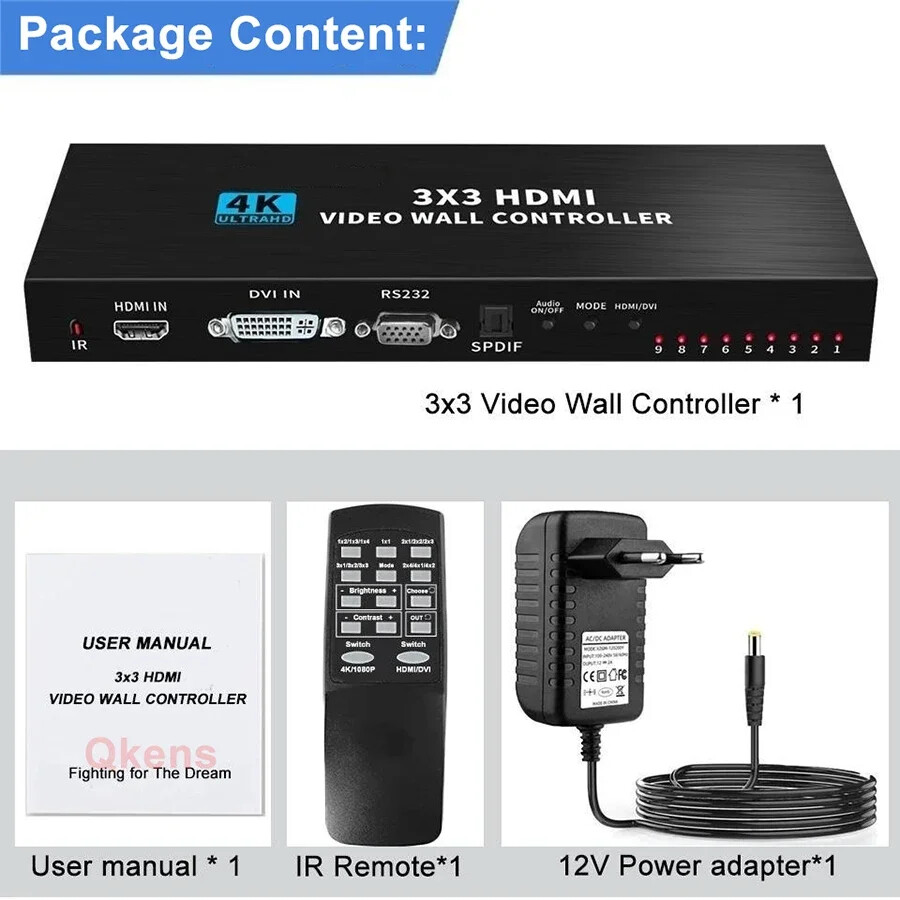 4K 3X3 Video Wall Controller DVI HDMI TV Video Wall Splicer Multi Screen Splicer