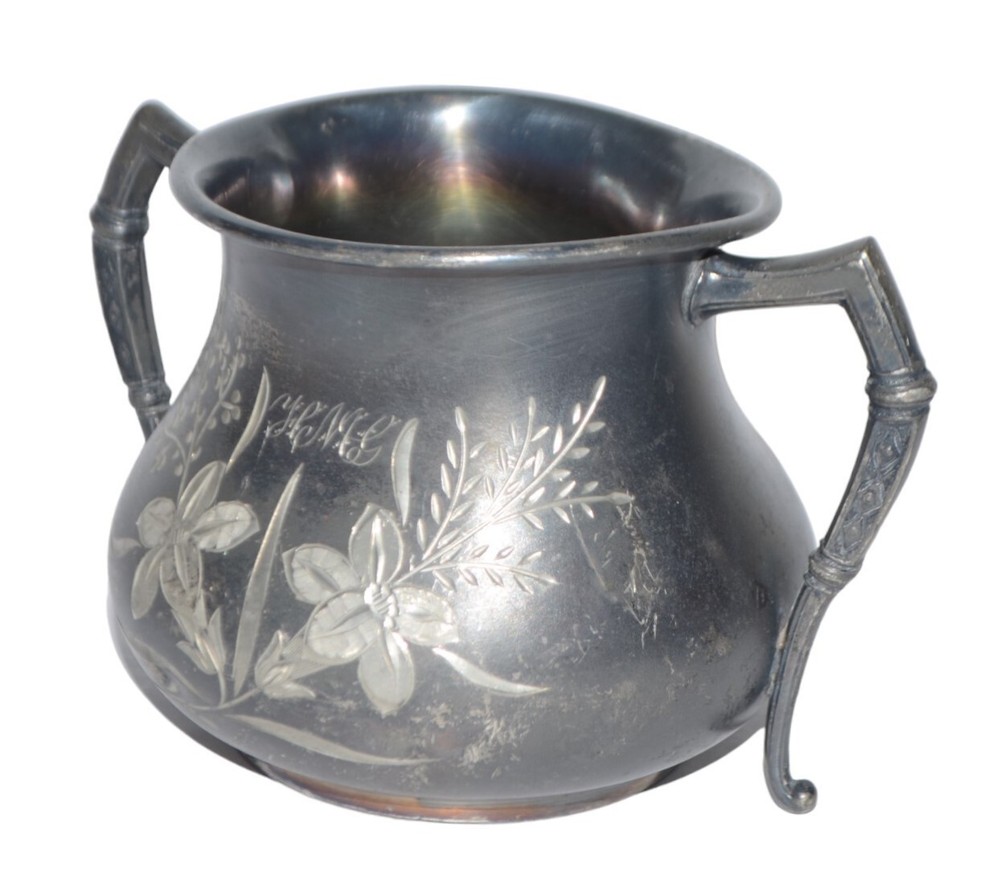 Brooklyns Silver Plated Etched Flowers Bowl Pot Trinket Dish Initails