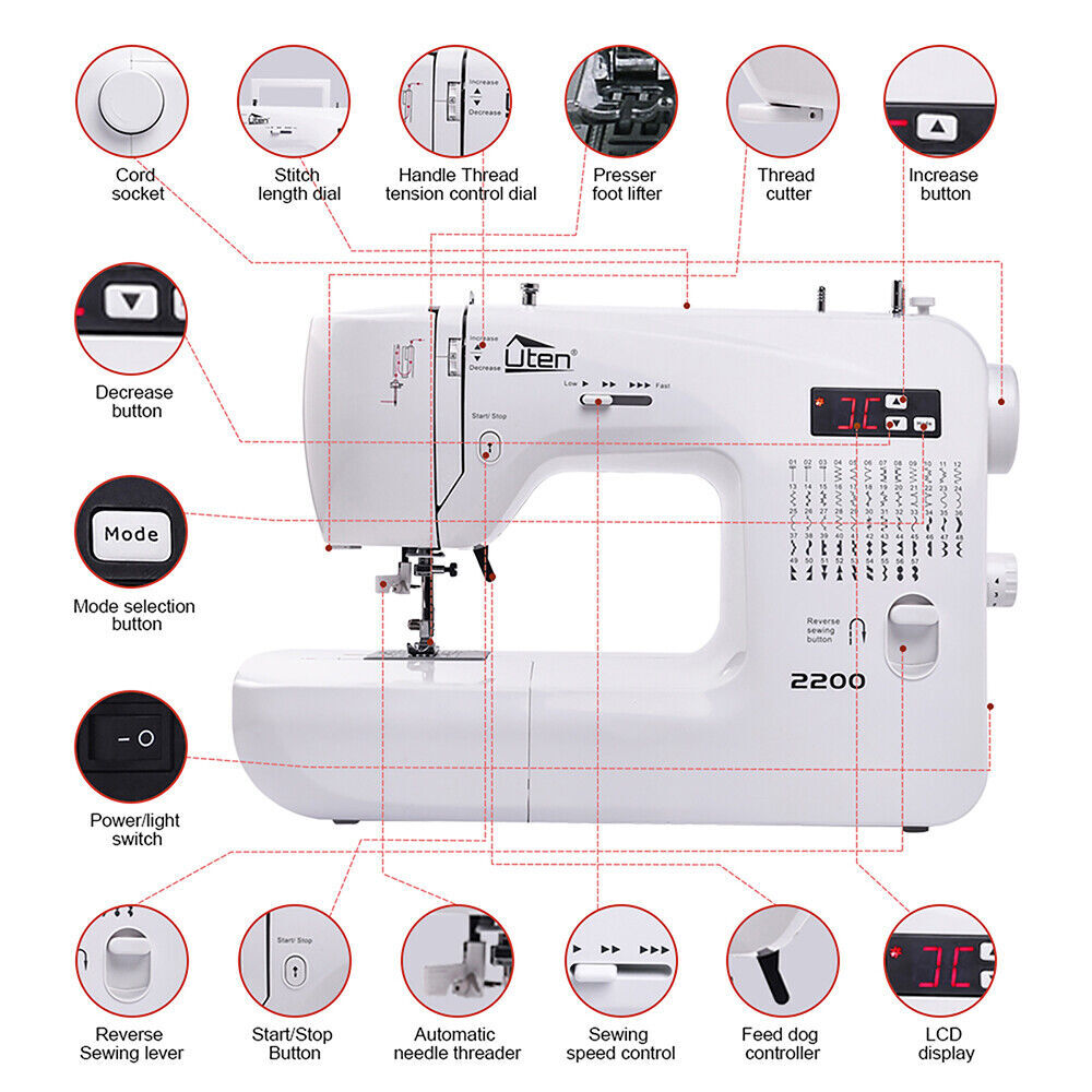 2200 Sewing Machines Embroidery Machine with 60 Built-in Stitches Portable