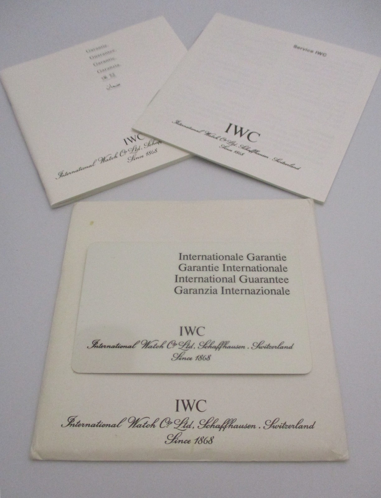 Rare IWC Watch & Chronograph Guarantee & Service Books + Open Guarantee Card