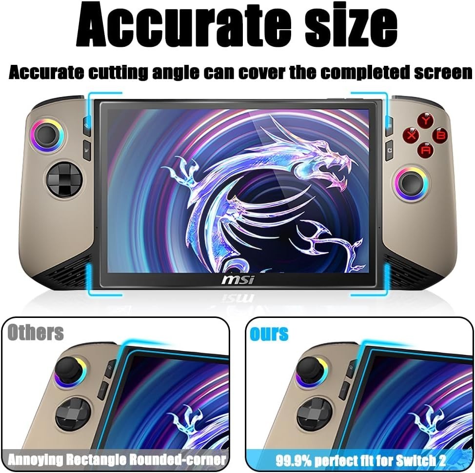 2-Pack MSI Claw 8 AI+ Tempered Glass Screen Protector - 9H Anti-Scratch & Bub...