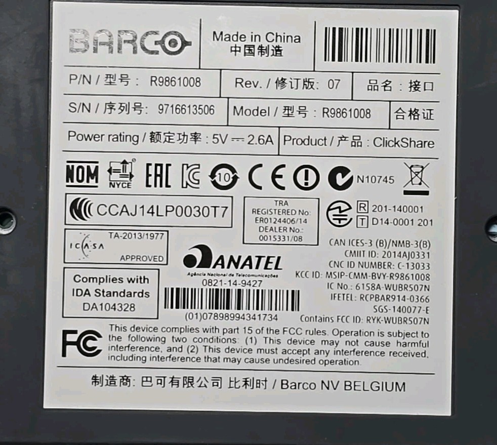 Barco R9861008 Clickshare Wireless Presentation System With Power Supply