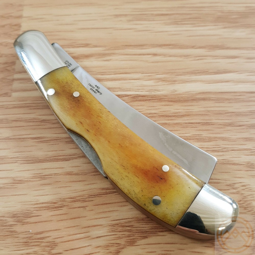 Rough Ryder Folding Knife 2.5" Stainless Steel Razor Blade Smooth Bone Handle