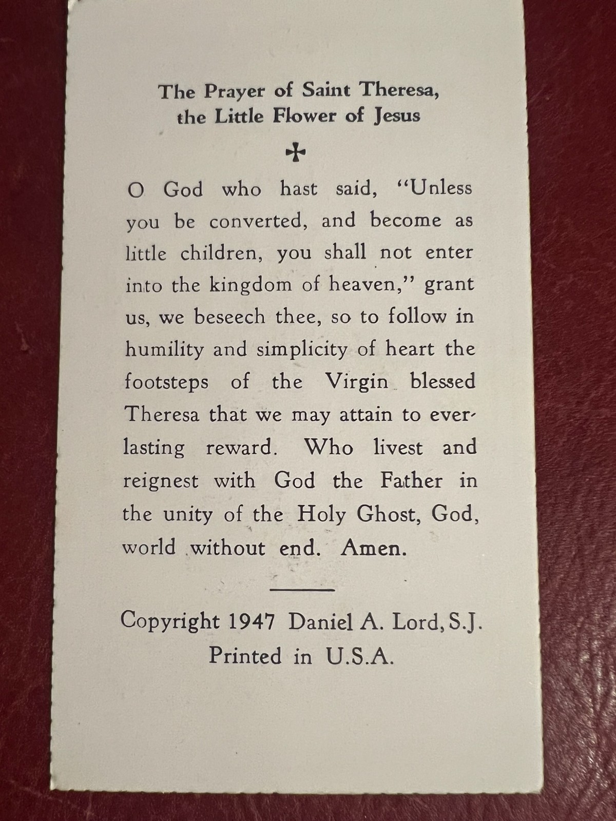 Vintage Catholic Holy Card - Gilded - St. Therese of Lisieux 1950's