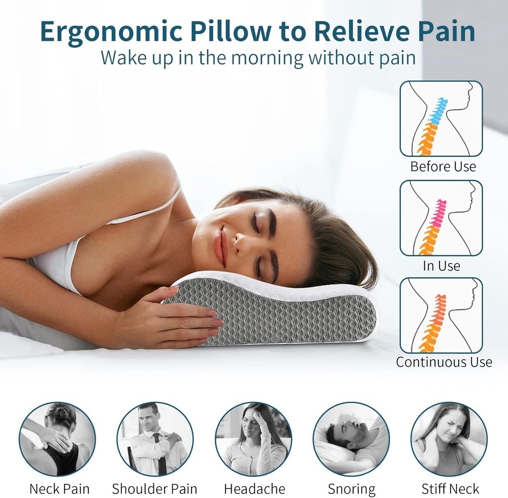 Machine Washable Memory Foam Pillow - Ergonomic Design for Restful Sleep