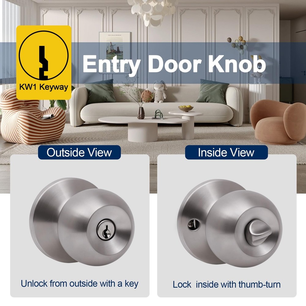Lanwandeng Door Knobs with Lock and Key, Keyed 1 Pack, Satin Entry Keys