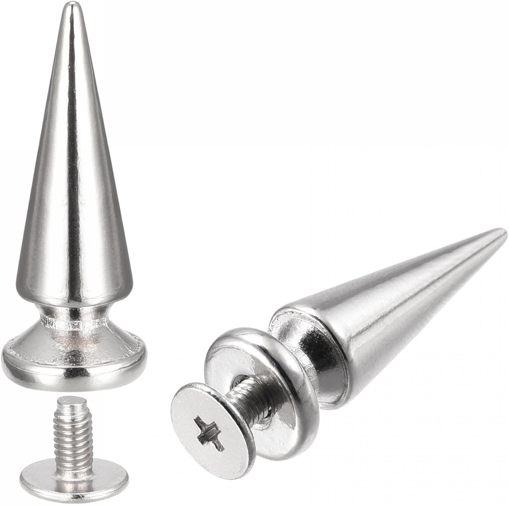 10x26mm Screw Back Rivets, 30 Sets Solid Leather Studs Spike for DIY Silver Tone