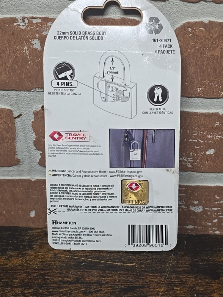 Brinks Solid Brass Locks (4) with Keys TSA Accepted Manufactured Sealed READ