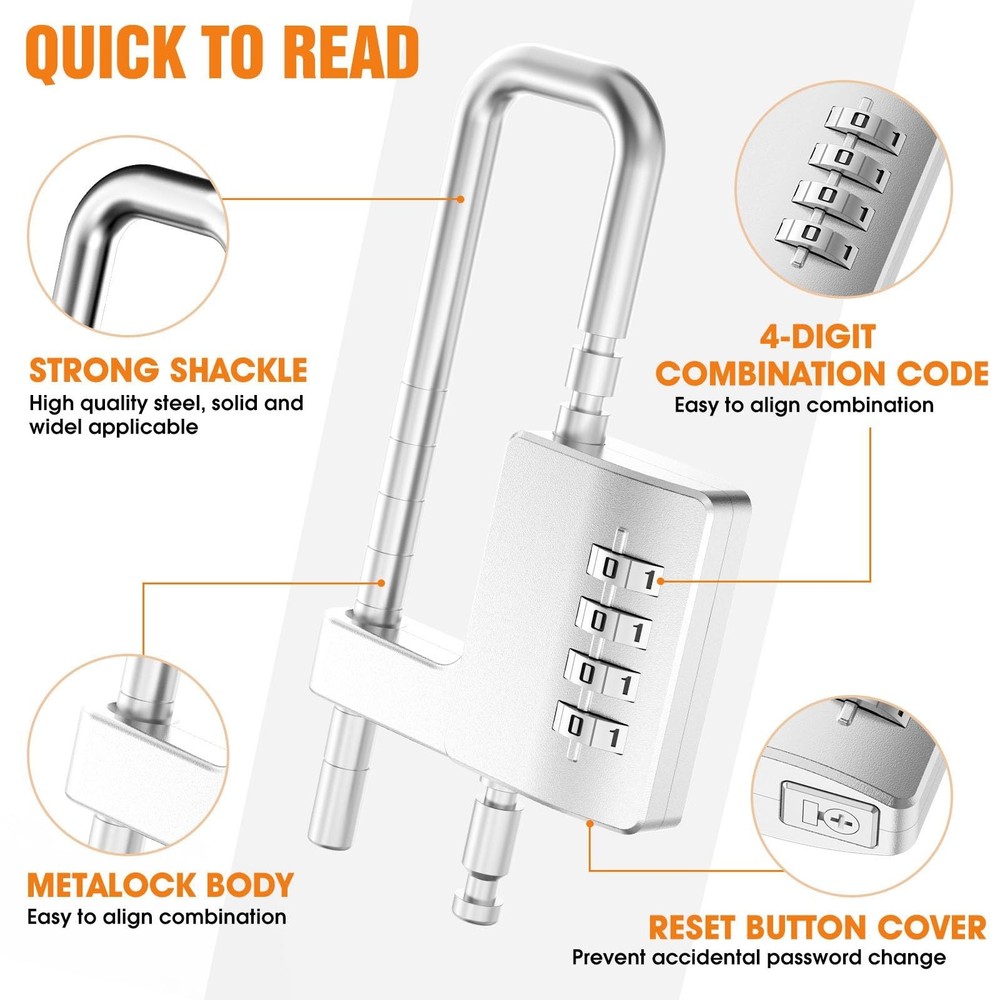 Cabinet Lock with Combination, Adjustable U-Shaped Combination Cabinet Lock L...