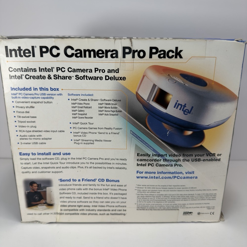 Intel PC Camera Pro Pack USB Video-In Complete Kit Boxed Vintage Webcam