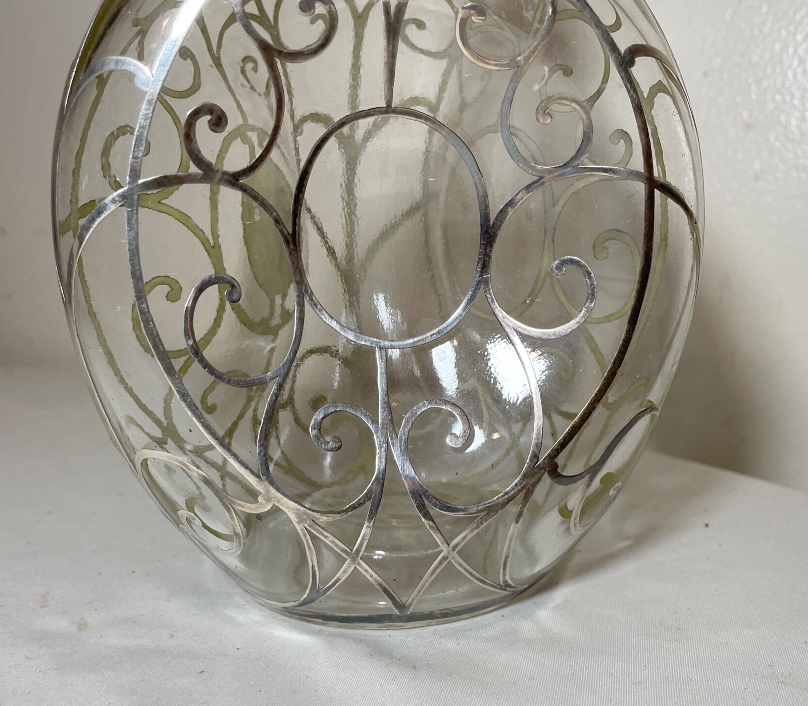 antique ornate sterling silver overlay glass liquor claret decanter bottle jar