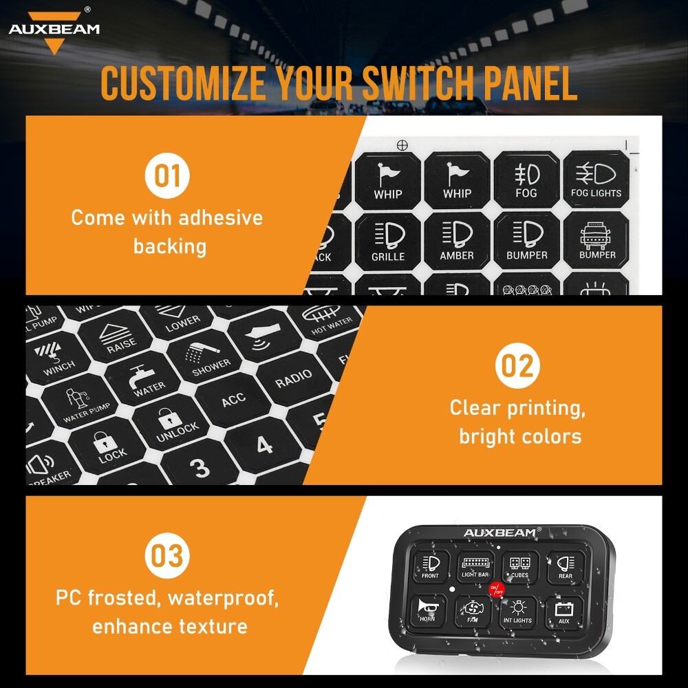Auxbeam Switch Panel Sticker For 6/8 Gang Switch Panel Switch Control Label 160x