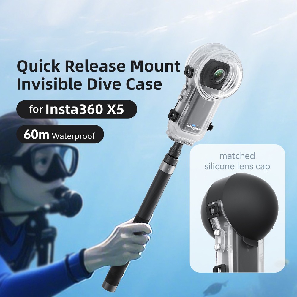 Quick Release Mount Invisible Diving Shell For Insta360 X5 60M Waterproof Case