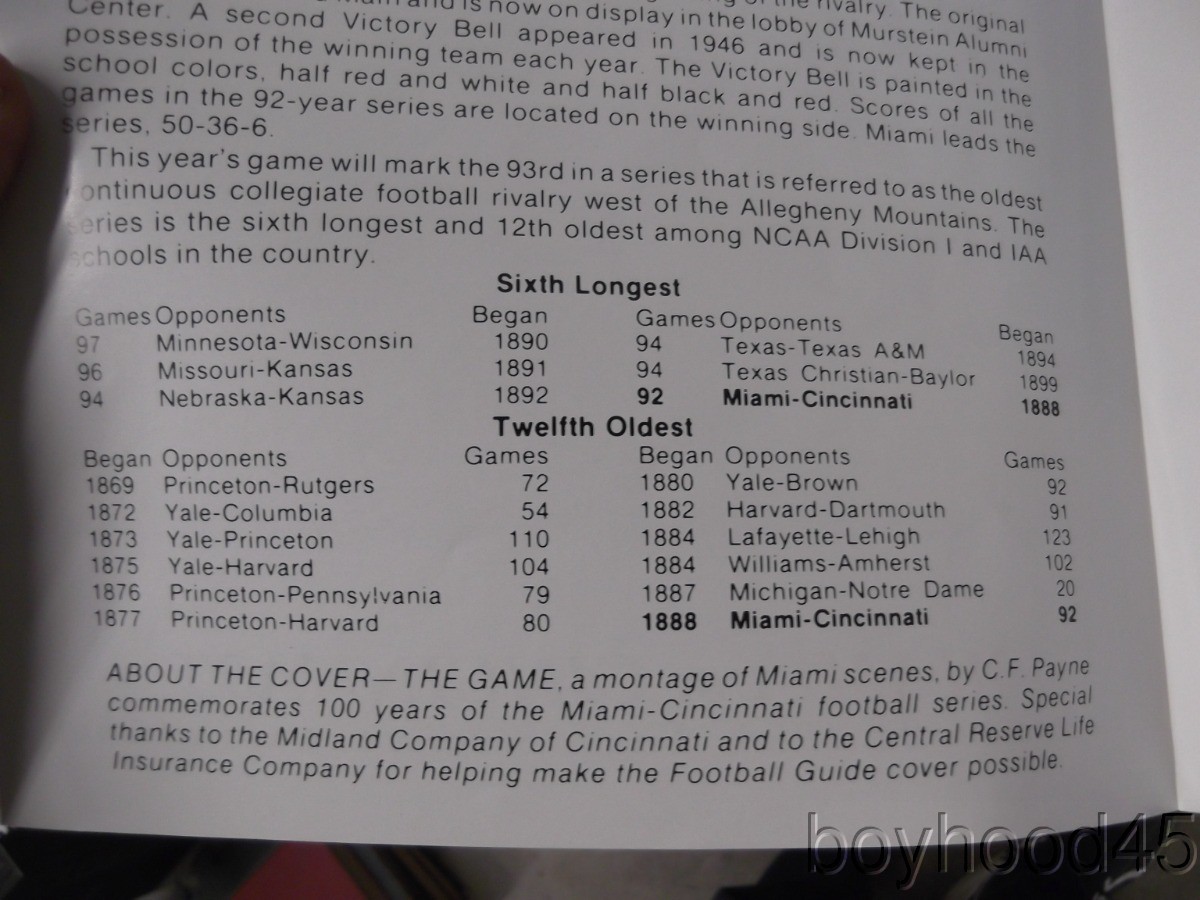 The 100 YEARS GAME PROGRAM--MIAMI OF OHIO VS. CINCINNATI--1988