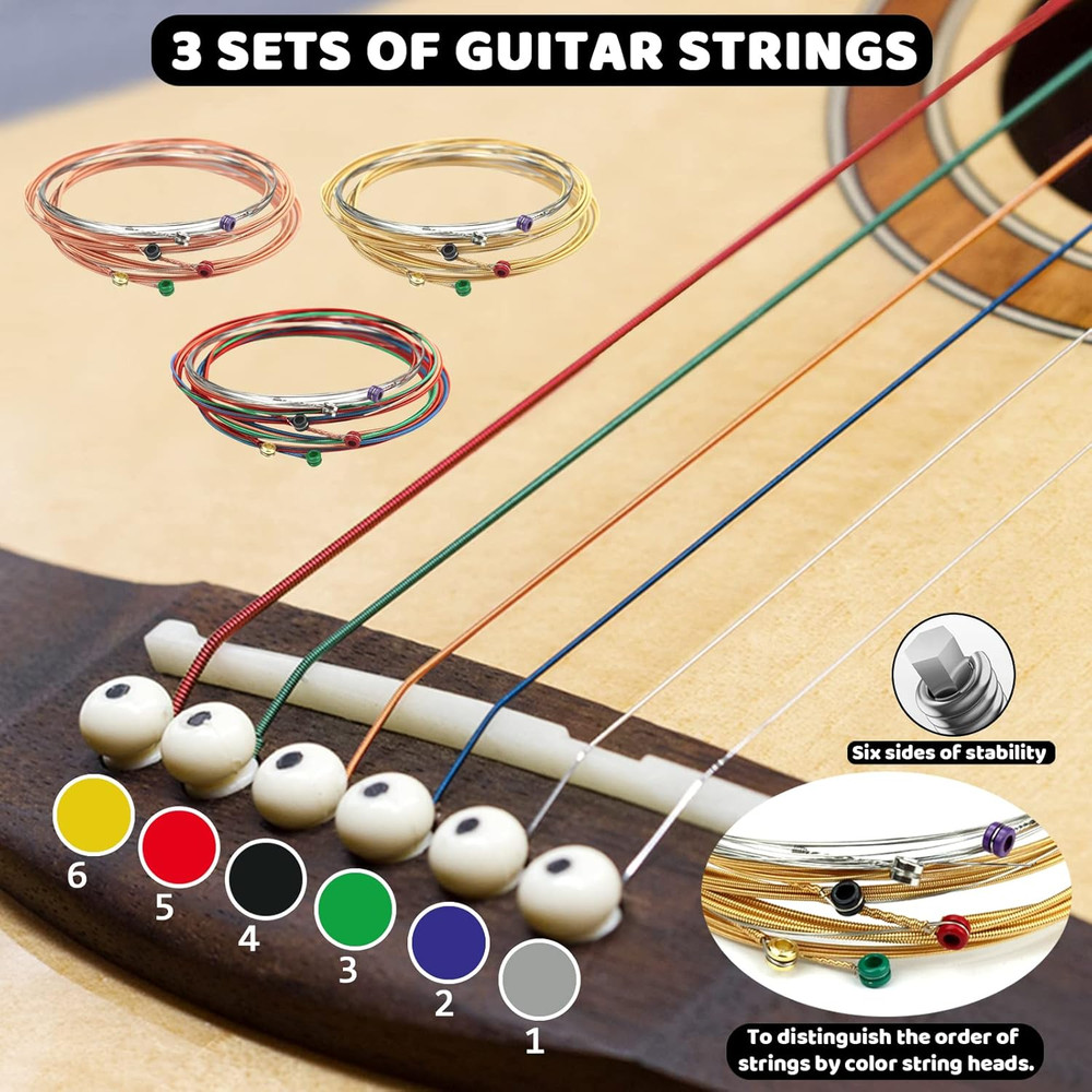 Acoustic Guitar Accessories Kit - Including Guitar Strings, Tuner, Capo, Restrin