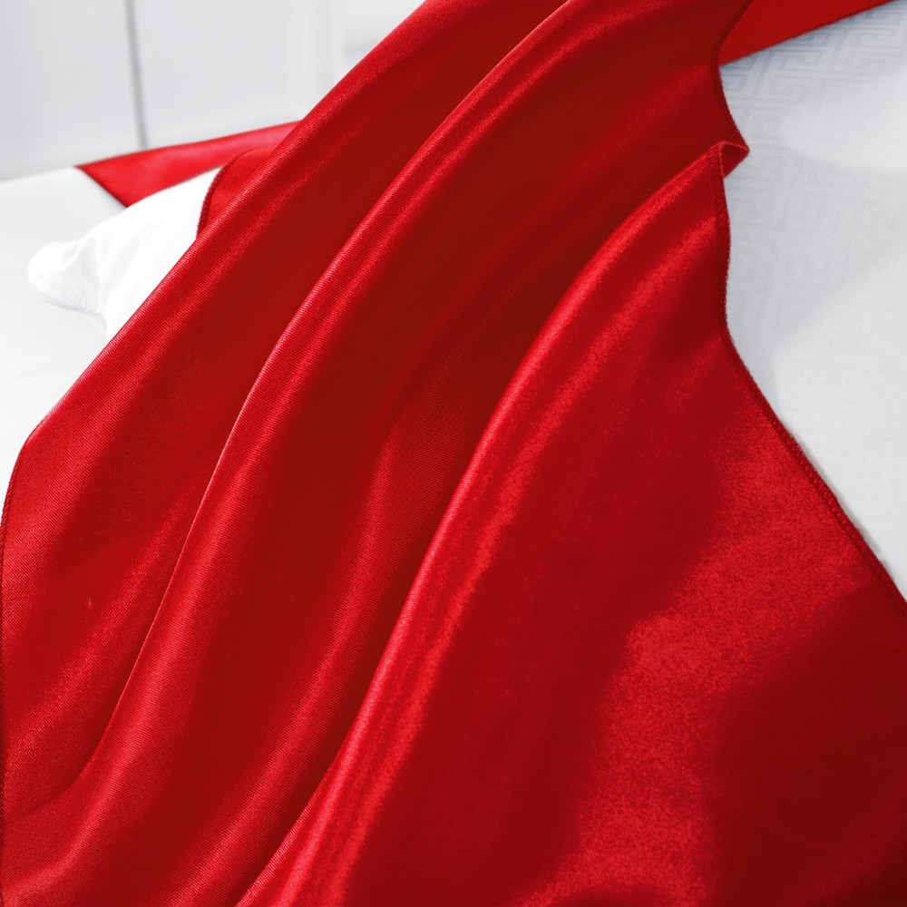 12 PCS Red 12x108 Inch Rectangular Smooth Satin Silk Table Runners Wedding