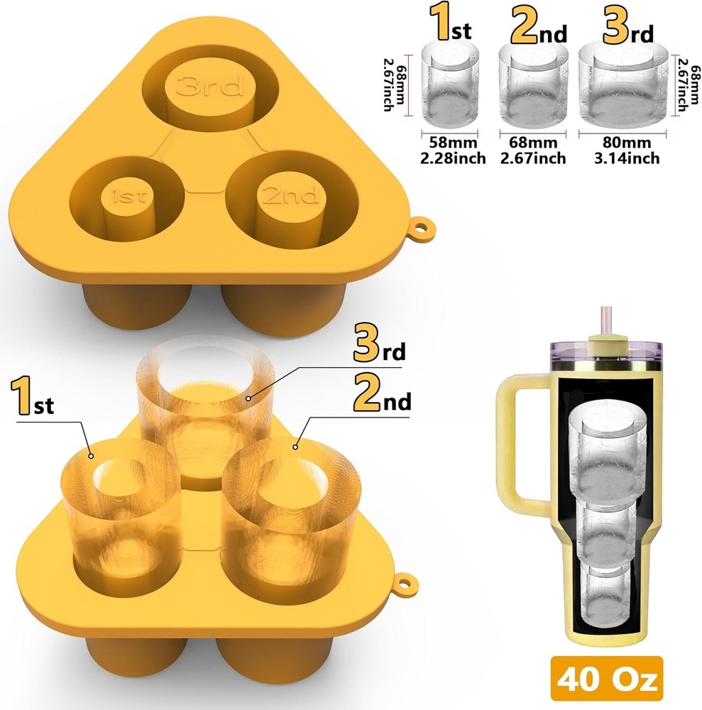 3 Hollow Silicone Ice Cube Maker With Lid Yellow