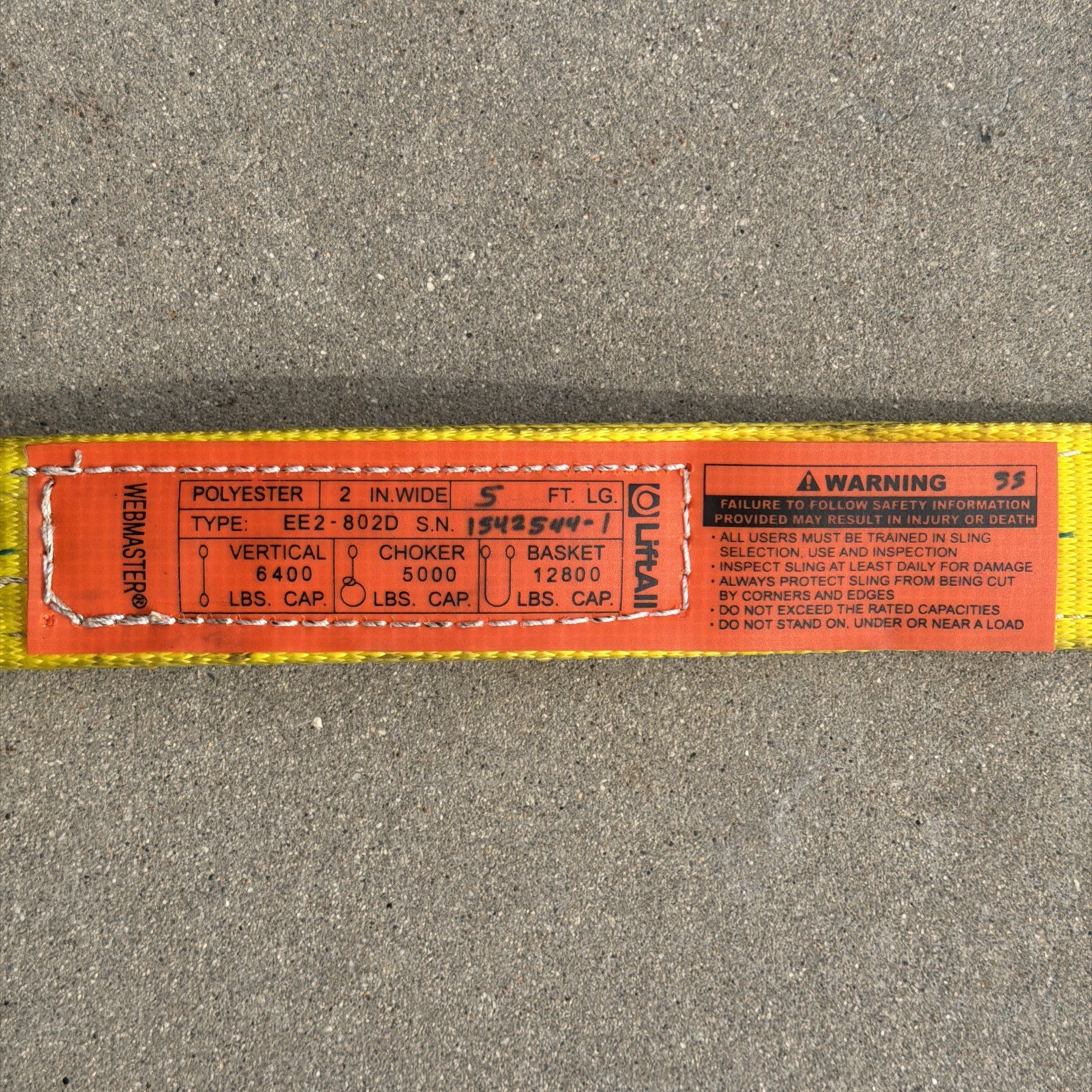 LiftAll Eye x Eye Polyester Web Sling 5' x 2" Wide 6400lb Vertical Cap. EE2802D