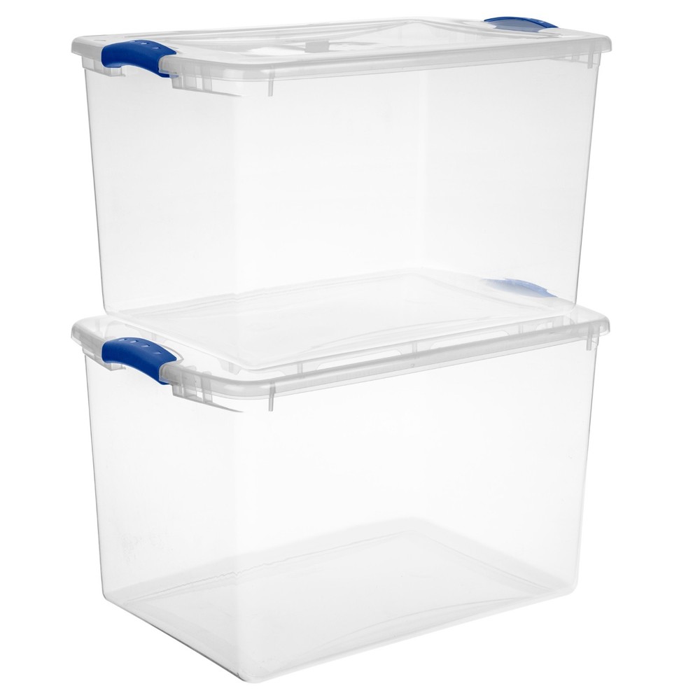 Sterilite 66Qt Latching Storage Bin Clear Box Blue Latch, 6 Pack
