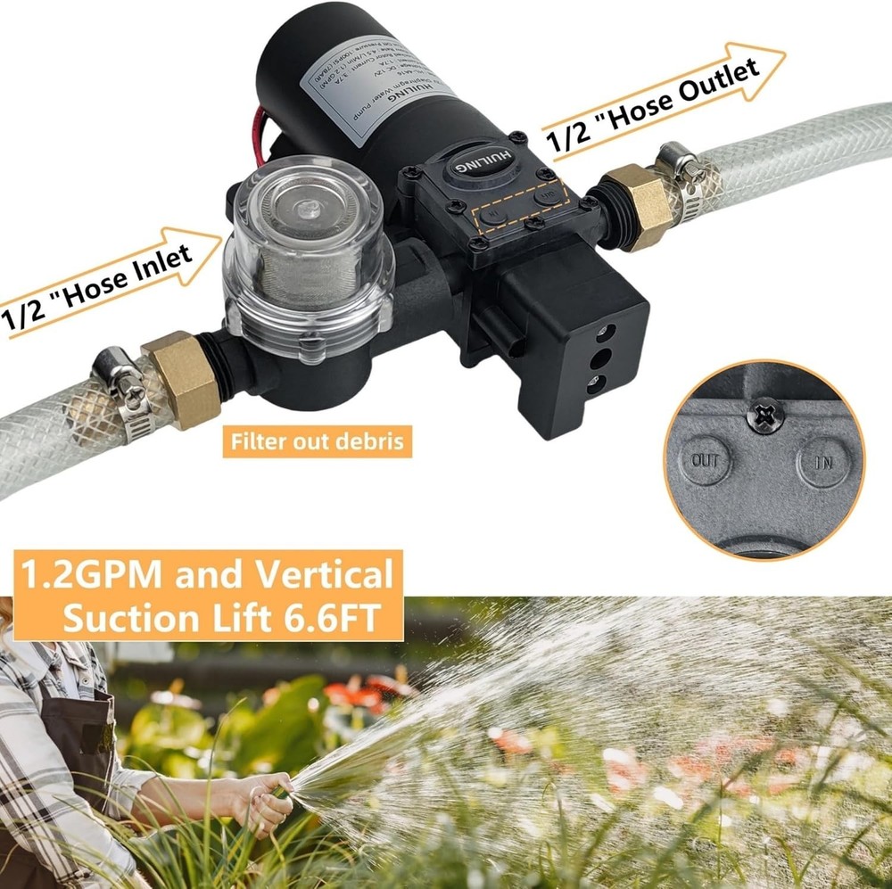 DC 12V Diaphragm Pump, Self-Priming Pump with Filter Quick Connection Termina...