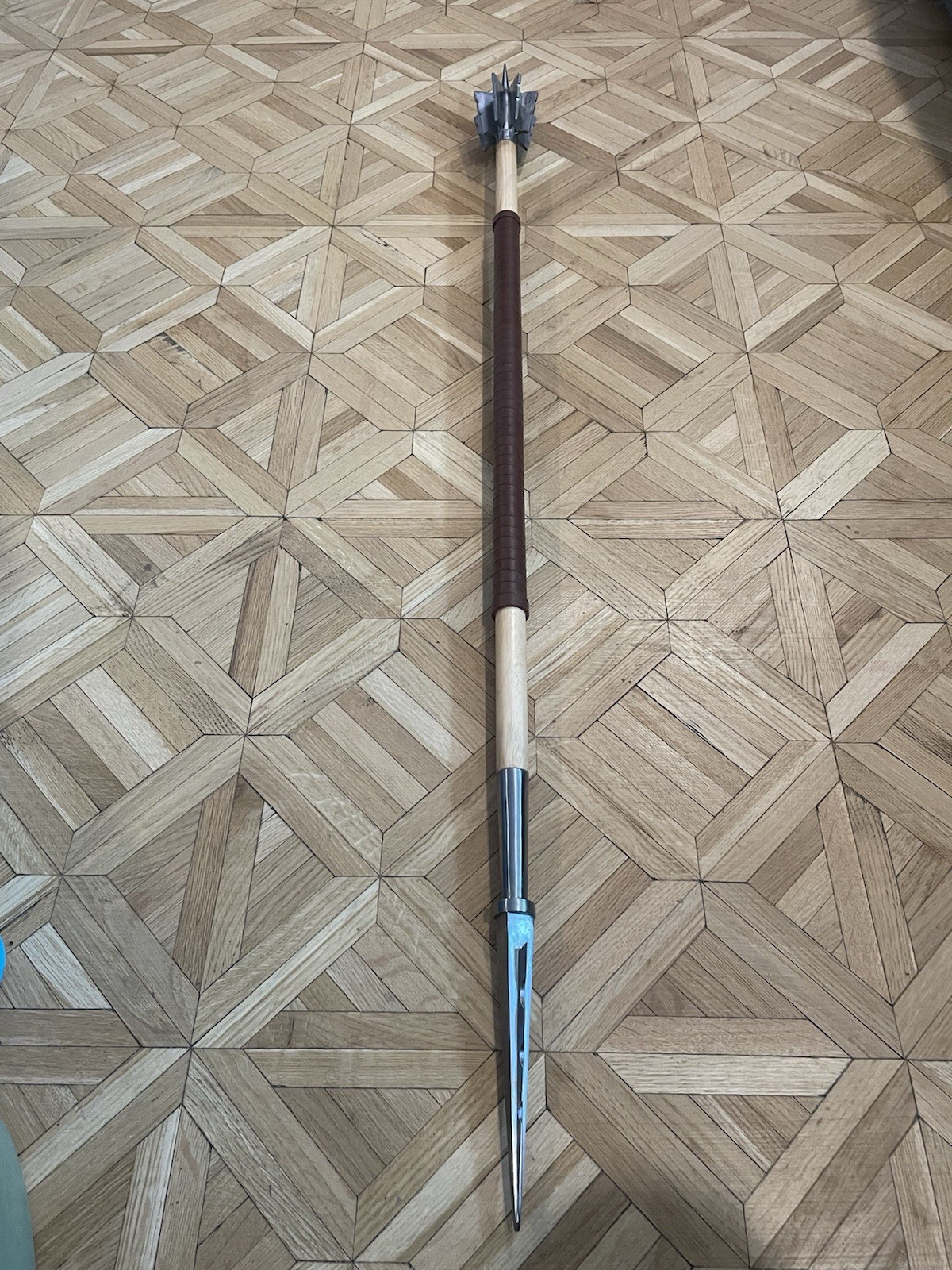 Medieval Double-Sided Flanged Mace and Spear, 55-Inch Weapon