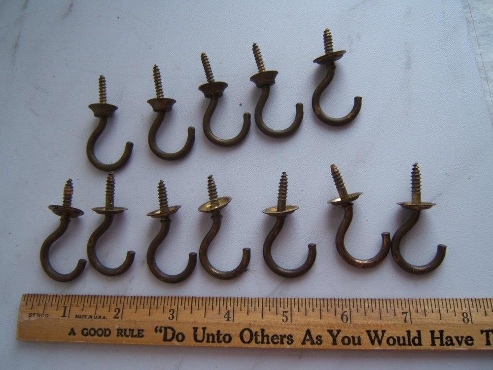 12 VINTAGE BRASS CEILING or CUP HOOKS 2 DIFFERENT STYLES