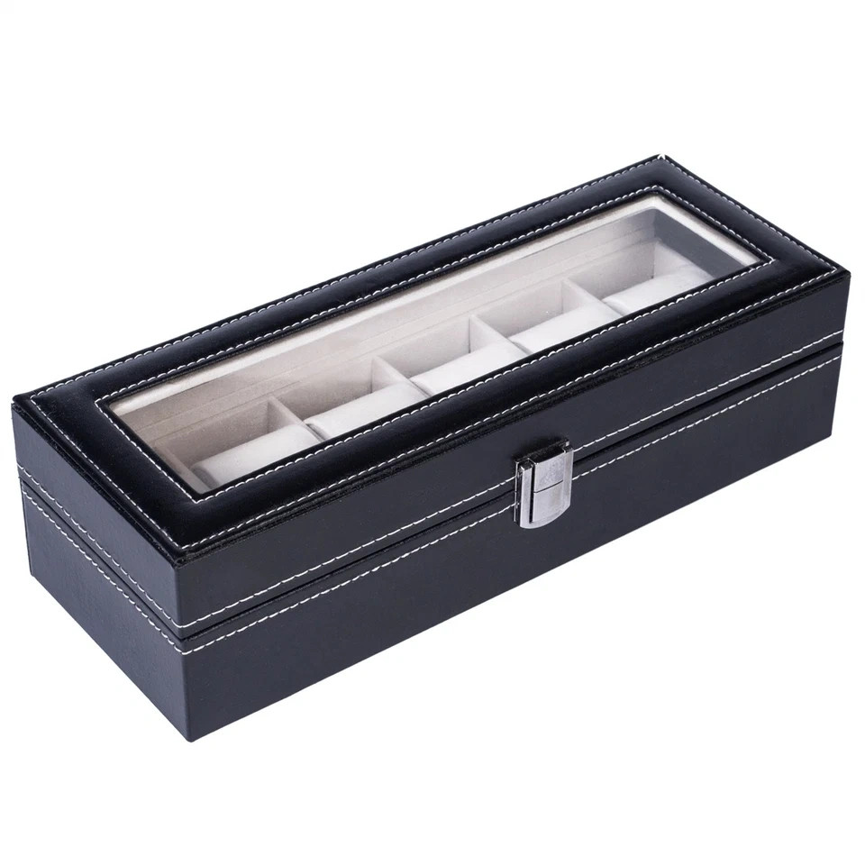 6 Slots Watch Box PU Leather Watch Case Jewelry Storage Watch Display Case Gift