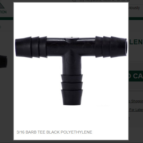 3/16 BARB TEE BLACK POLYETHYLENE # 33420B