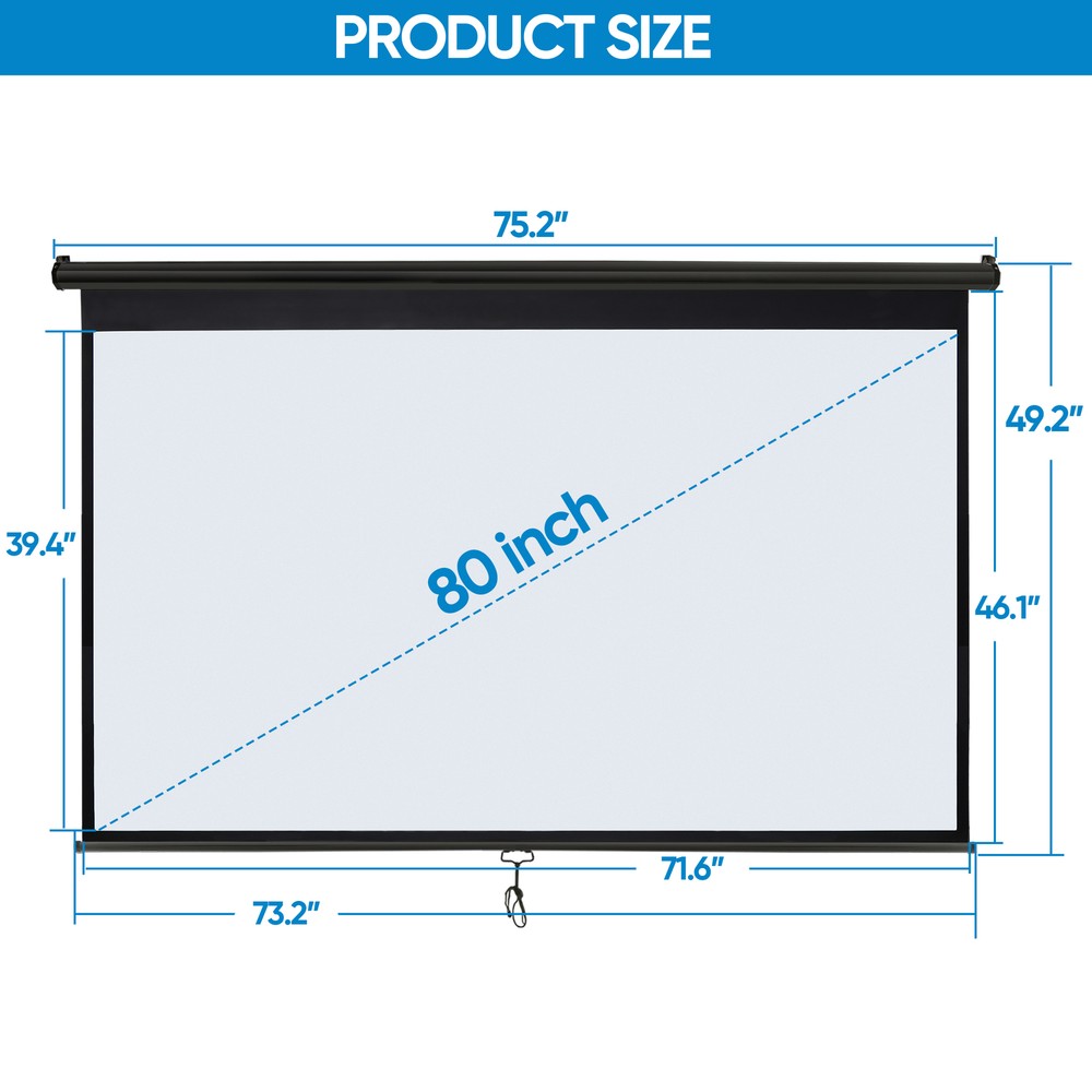 80" Manual Pull Down Projector Screen Wall Ceiling Mounted Projector Screen 4K