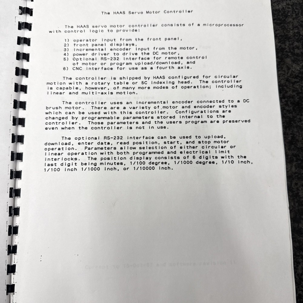 HAAS SINGLE AXIS SERVO MOTOR CONTROLLER USER’s GUIDE MANUAL