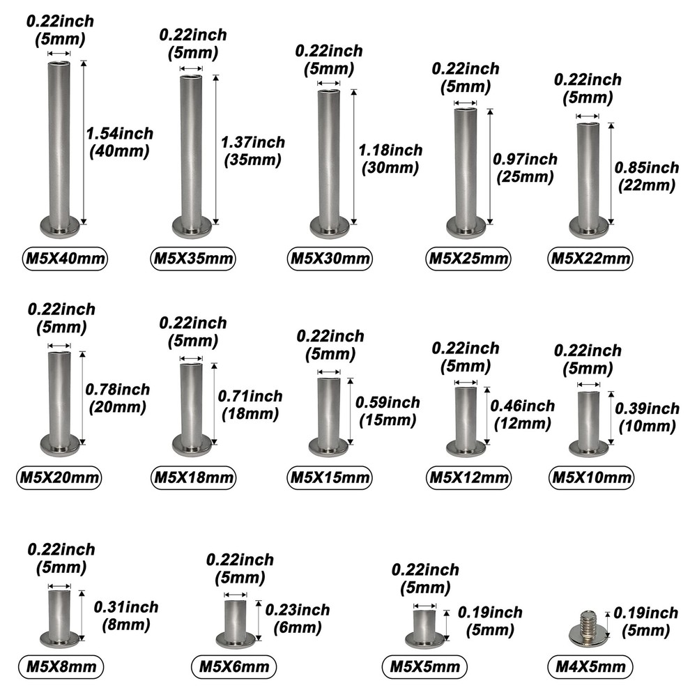 230Pcs(115 Pair) Phillips Chicago Binding Screws Assorted Kit Binding Screw P...