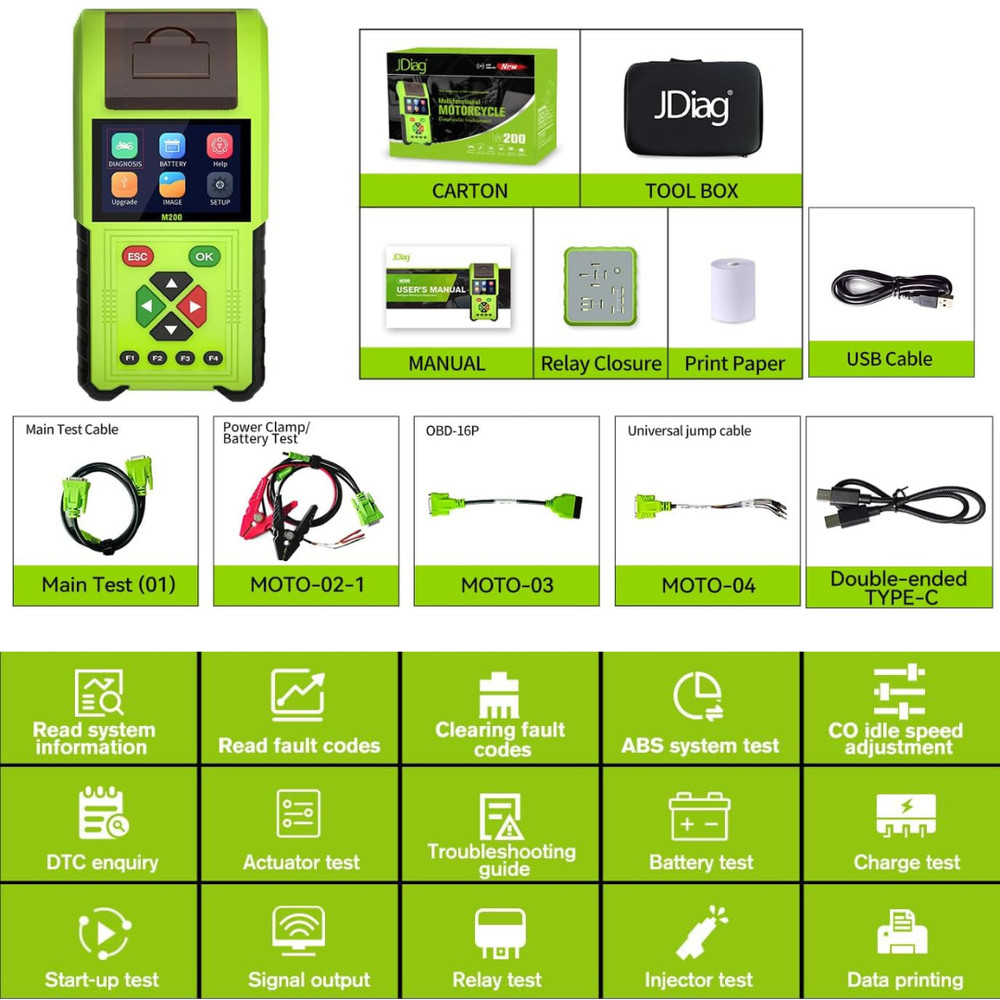 2025 JDiag M200 Motorcycle Diagnostic Tool  Moto Fault Code Reader OBD2 Scanner