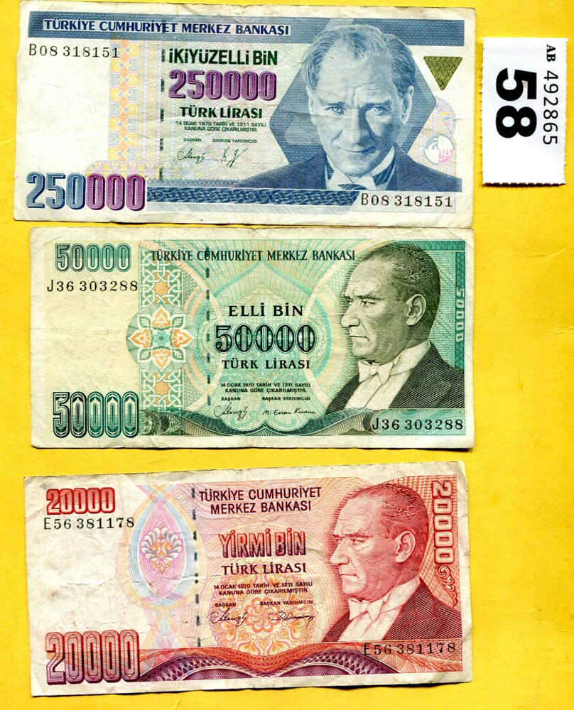 8   banknotes of  Turkey