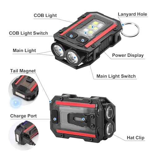Mini Keychain Flashlight with Clip, 8 Modes Pocket Flash Light, Red 2 BALCK