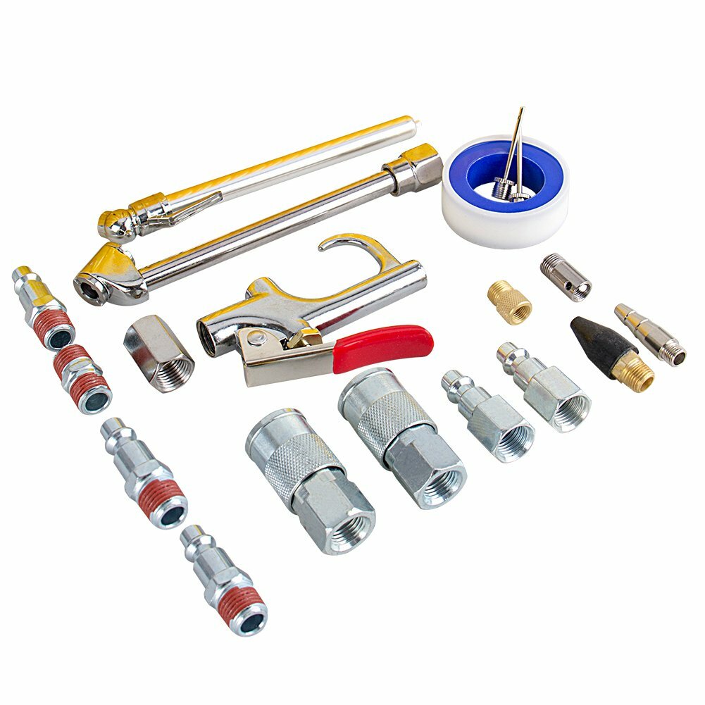 New 20pcs Air Compressor Accessory Kit 25Ft Recoil Hose Gun Nozzles Set 1/4" NPT
