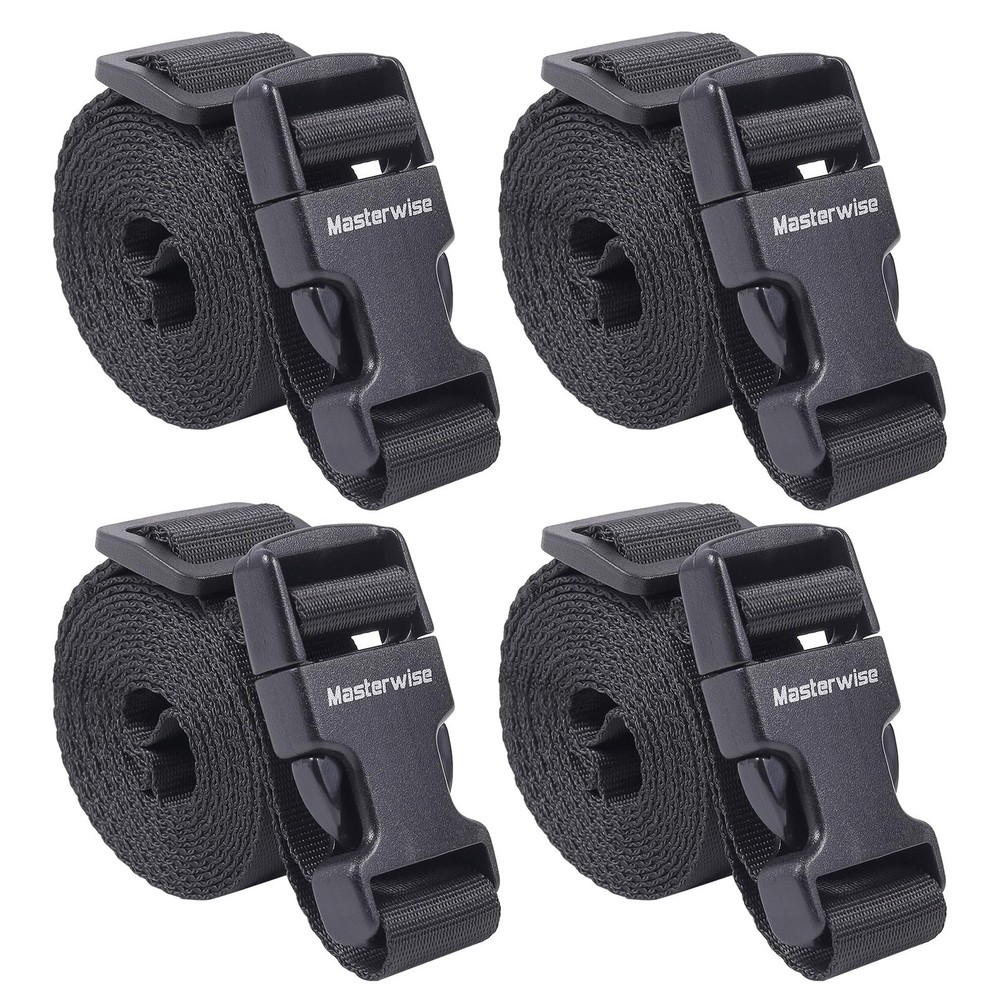 Masterwise Buckle Straps with Clips, Adjustable Nylon 6’x1", Black