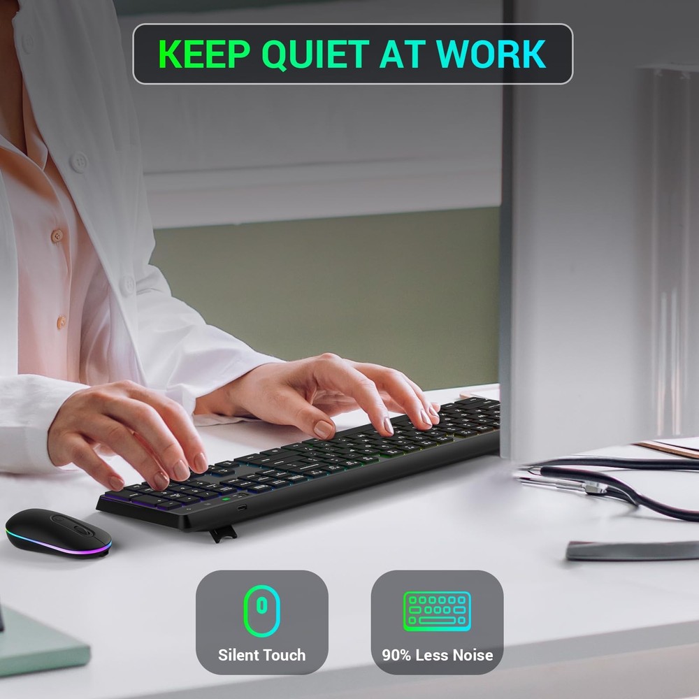Wireless Keyboard and Mouse Combo 2.4G Full-Sized Ergonomic Keyboard Mouse 3 ...